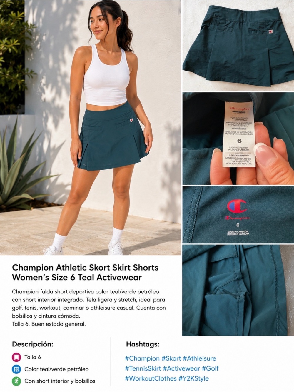 Champion Athletic Skort Skirt Shorts Women’s Size 6 Teal Activewear